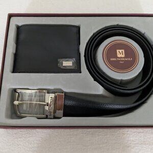 Bruno Magli Made in Italy Men's Leather Belt & Wallet Set New in Box